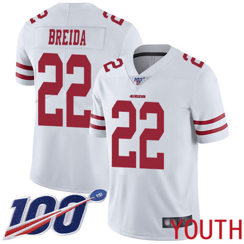 San Francisco 49ers Limited White Youth Matt Breida Road NFL Jersey #22 100th Season Vapor Untouchable->nfl t-shirts->Sports Accessory